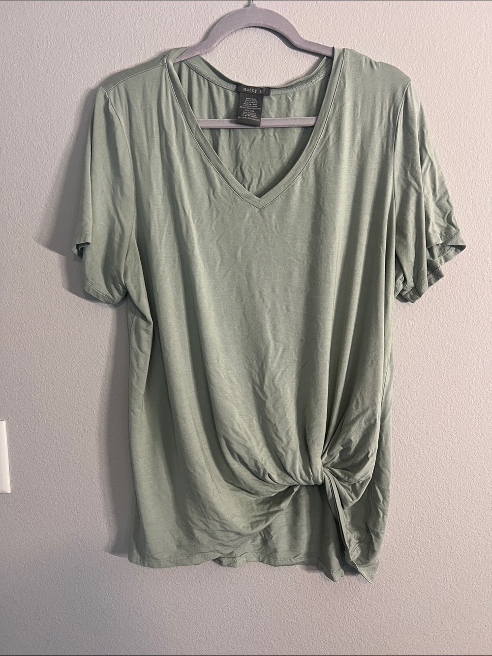 Matty M Sage Green V-Neck Front Tie Short Sleeve Tee